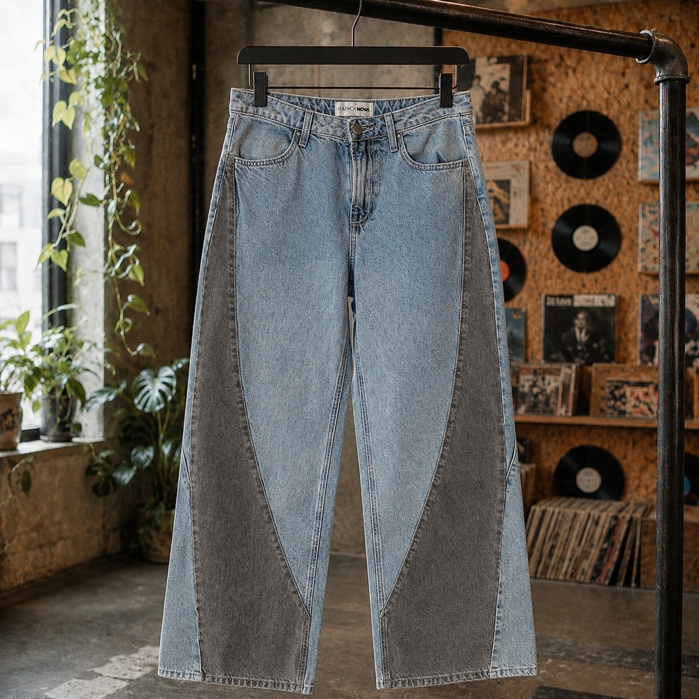 Two Tone Wide Leg Jeans Blue Brown High Rise Streetwear Size 26 Fashion Nova